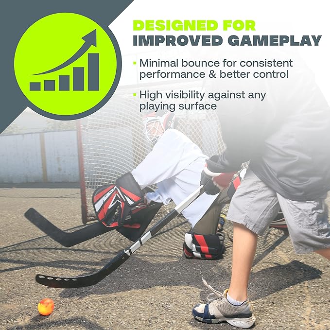 Outdoor Street Hockey Balls, 6 Pack | Official Size & Weight | High Density, Minimal Bounce for Improved Gameplay | Ideal for Roller or Street Hockey Above 32F