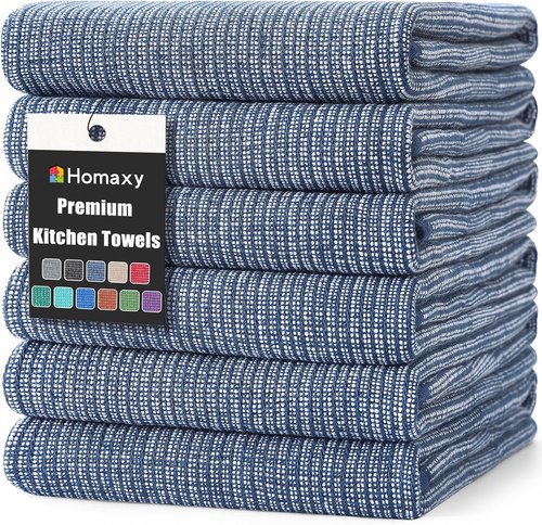 Homaxy Premium Kitchen Towels - Highly Absorbent 380 GSM Cotton Tea Towels | 6 Pack, Navy Blue (18”x28”)