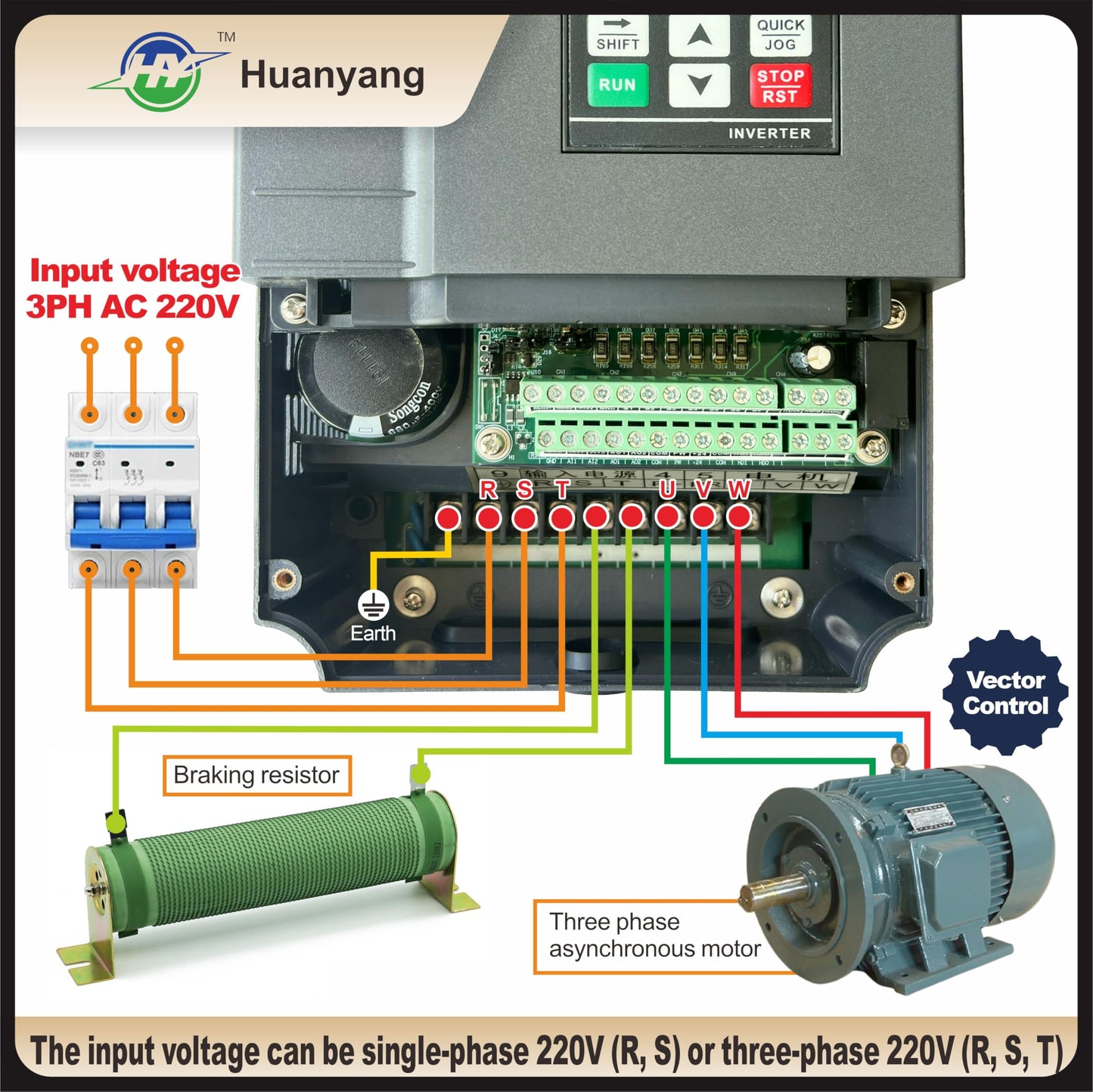 10HP 7.5KW VFD Single-Phase to 3-Phase Converter, Used on≤7.5HP(5.5kW) 34 Amps 200-230V 3-Phase Motor, Input/Output 200V-230V,Variable Frequency Drive
