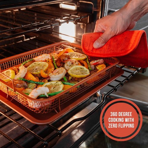 Chef Pomodoro Air Fryer Tray - Copper Crisper Tray & Baking Pan Set for Oven | 2-Piece Rectangle