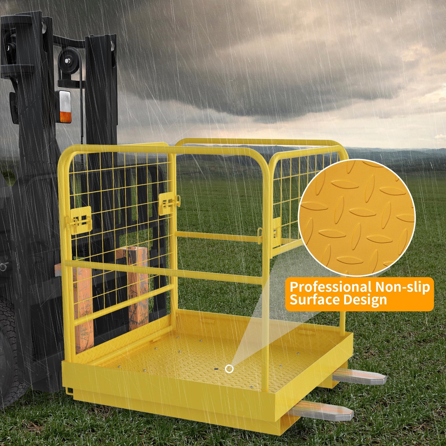 YINTATECH 36"x36" Forklift Safety Cage, 1150LBS Capacity Heavy Duty Steel Forklift Work Platform,Man Basket with 1 Safety Chains for Aerial Warehouse Maintenance