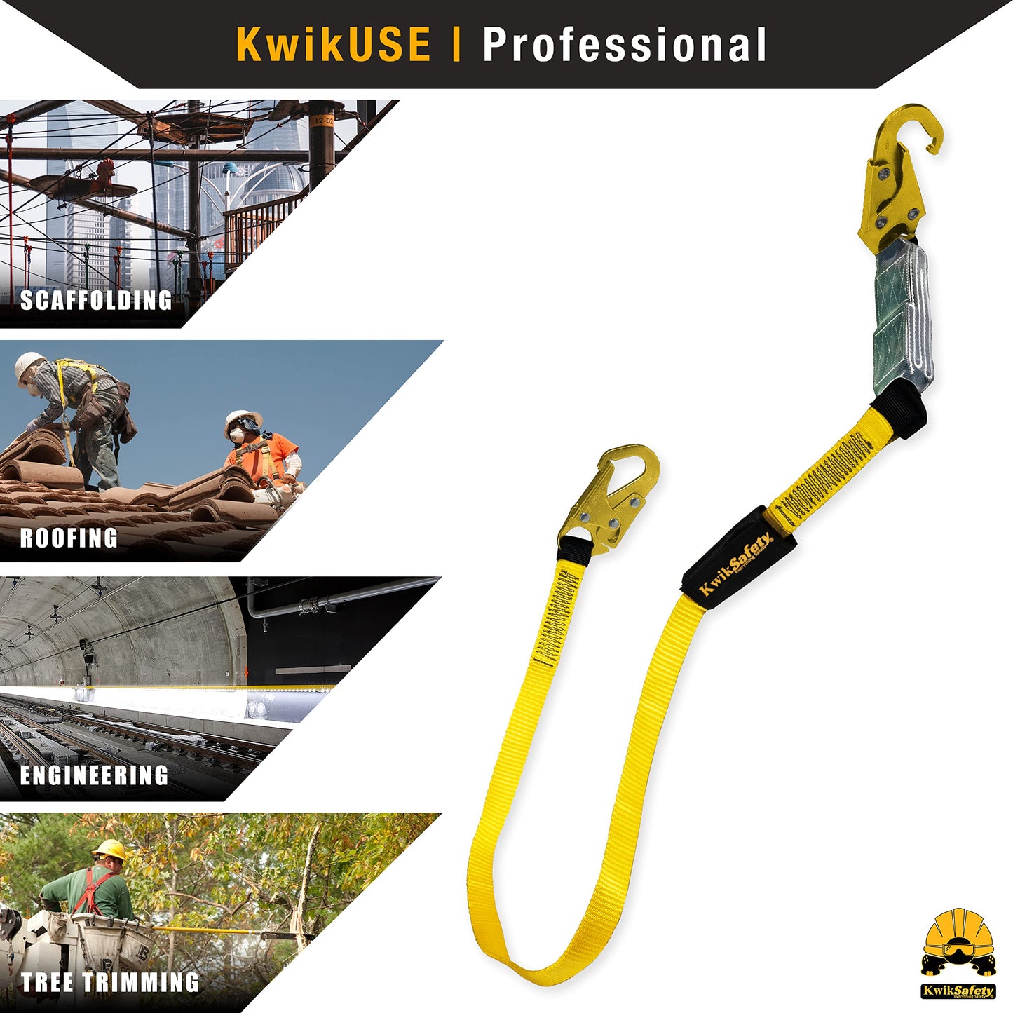 KwikSafety - TAIPAN Safety Lanyard [1 PACK] Flat Safety Harness Lanyard Fall Protection ANSI Tested OSHA