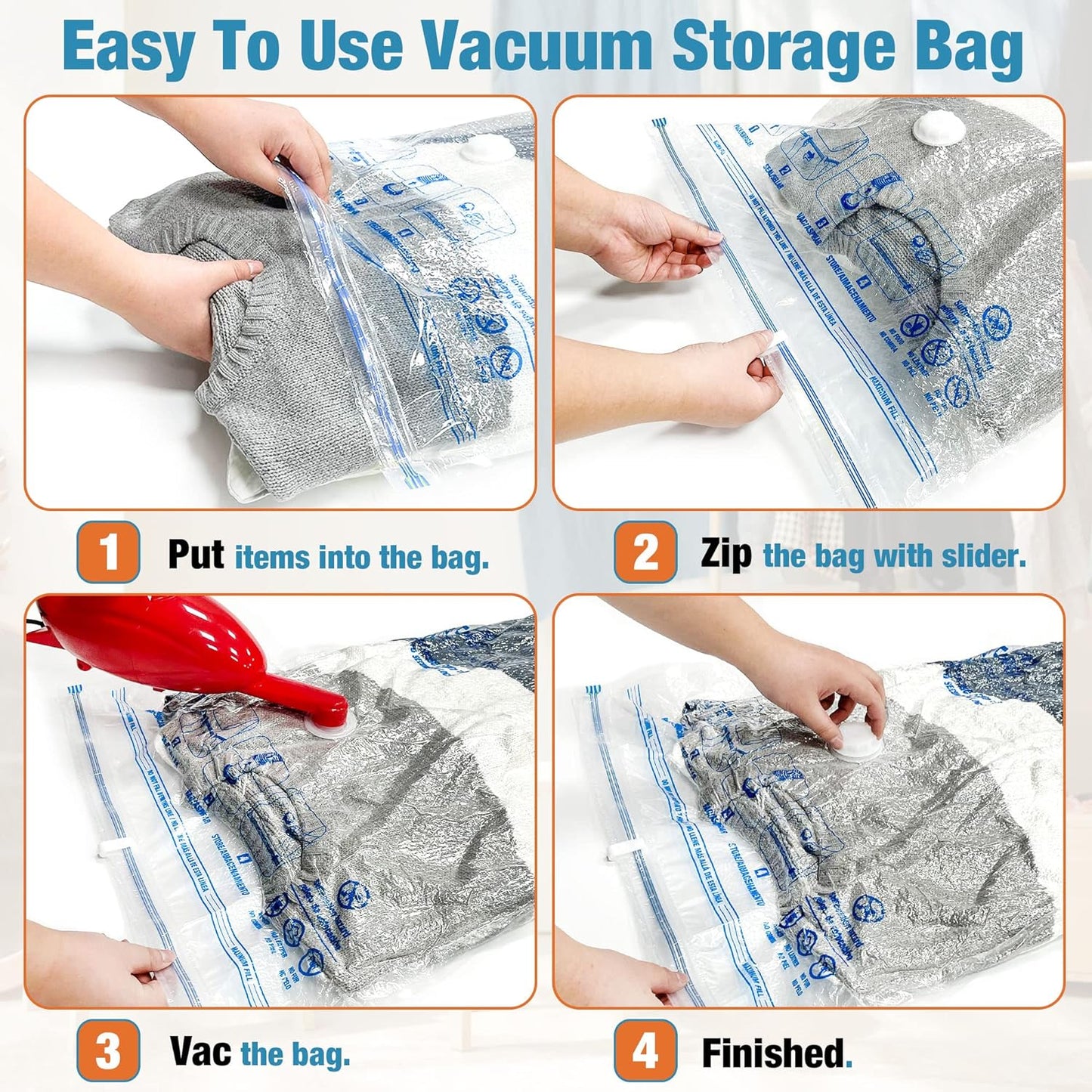 Skiennix Vacuum Storage Bags - 10 Small Space Saver Vacuum Seal Bags with Travel Hand Pump