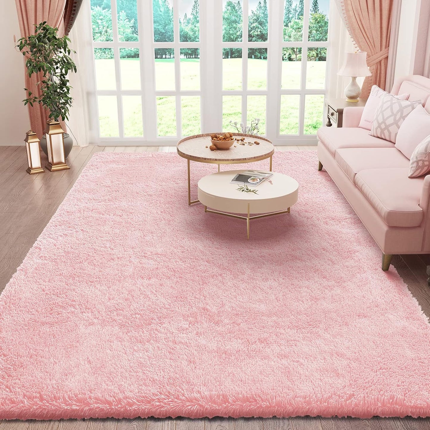 Ophanie Pink Area Rug - Fluffy 5x8 Shag Carpet for Girls' Bedroom | Soft Plush Indoor Floor Decor