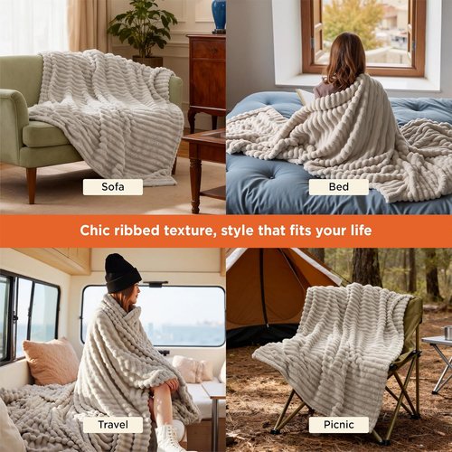 Bedsure GentleSoft Throw Blanket - Cozy Beige Fleece Blanket for Couch, 50x70 Inches