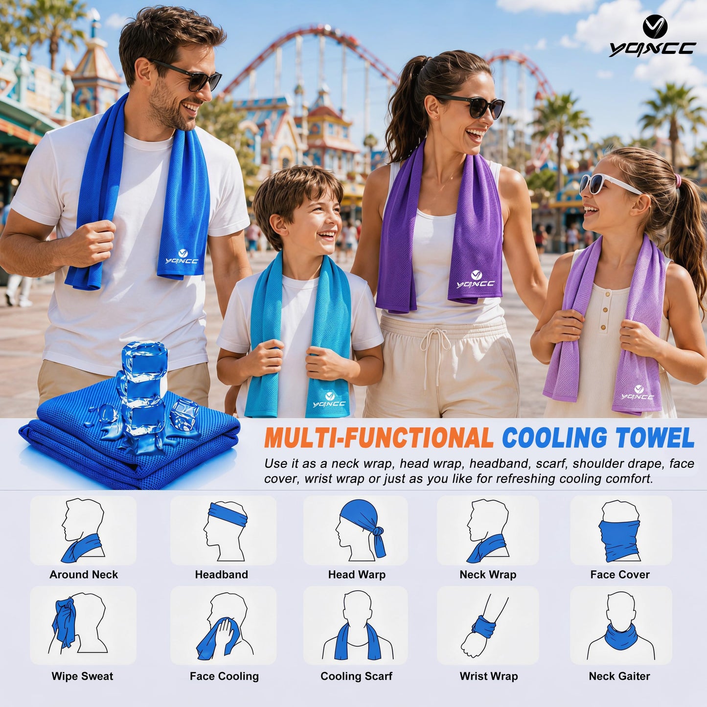 YQXCC 4 Pack Cooling Towels 40"x12", Cool Ice Towels for Neck & Face, Microfiber Soft Breathable Cool Rags for Gym Yoga Golf Running Camping Hot Weather