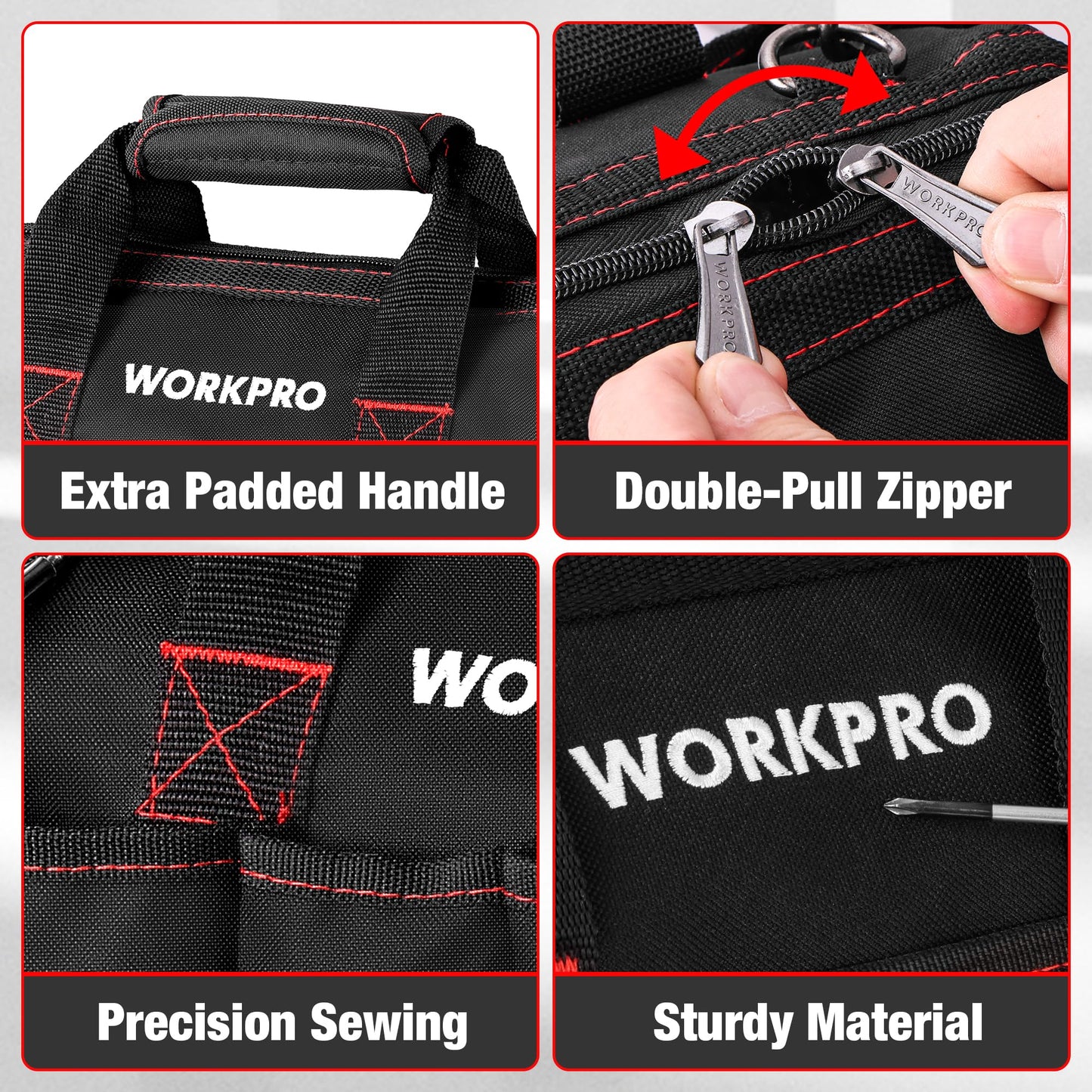 WORKPRO 14-inch Tool Bag, Multi-pocket Tool Organizer with Adjustable Shoulder Strap, W081021A , black