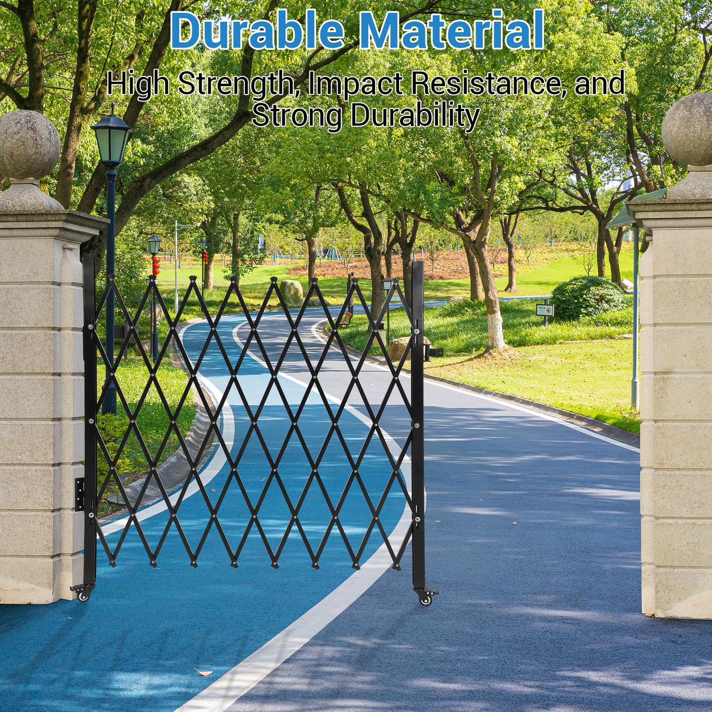 Folding Security Fence Gate with Wheels-50"Hx75"W Heavy Duty Industrial Retractable Scissor Gate Barricade,Steel Expandable Barricade Gates for Fence,Yard and Driveway