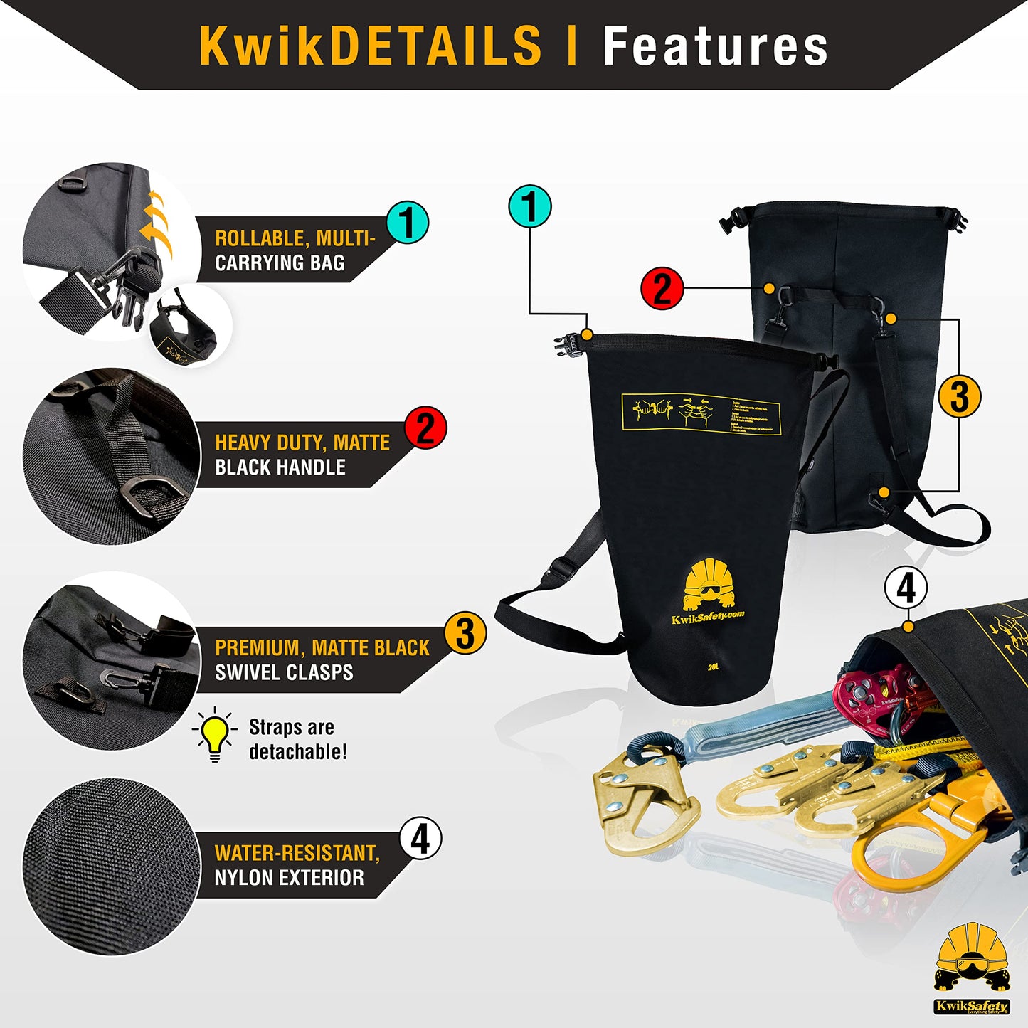 KwikSafety - Charlotte, NC - TSUNAMI BUNDLE [Premium BRAIDED ROPE] Vertical Lifeline, Safety Harness, Safety Lanyard, Cross Arm Strap, Tool Lanyard, Roof Anchor, 10L Dry Bag ANSI OSHA | 25 FT.