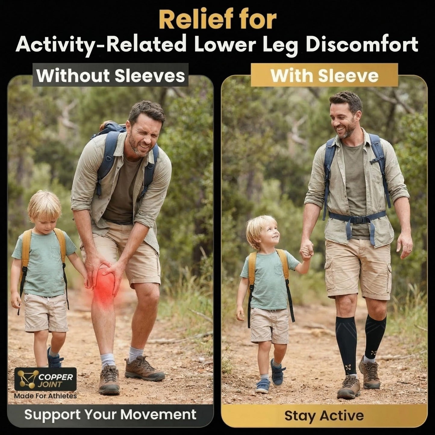 CopperJoint Calf Compression Sleeve for Men & Women Medium Copper Stripe-Firm Snug Fit Support for Shin Splints, Cramps, Varicose Veins-Copper Infused Nylon Pull-On Leg Sleeve for Sports & Daily Wear