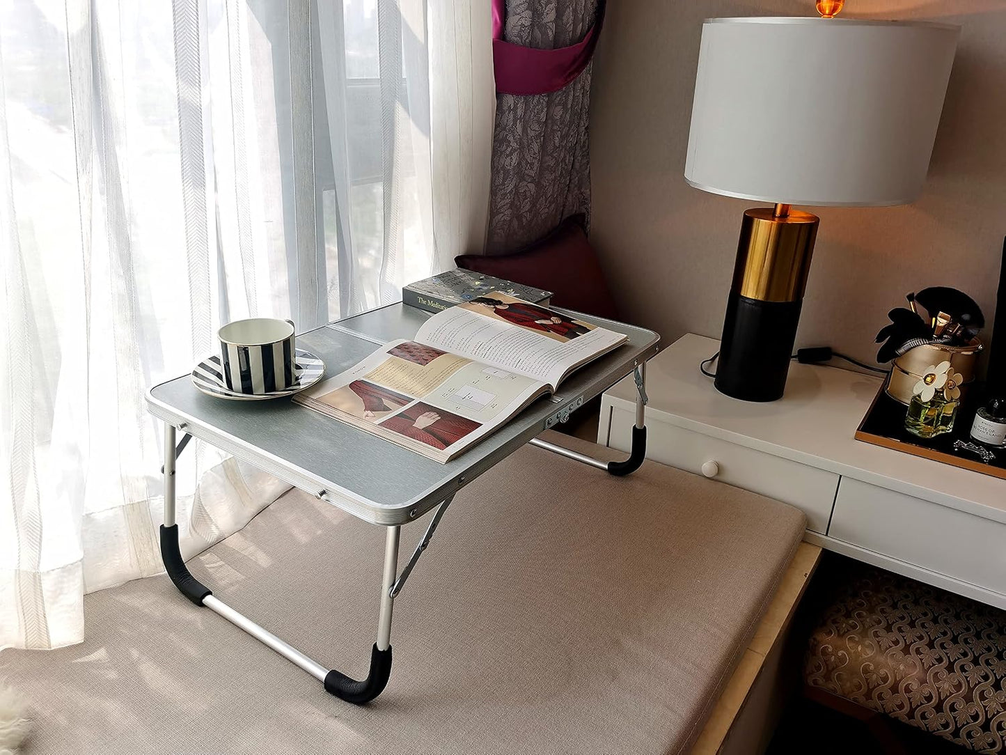 LDesign Foldable Laptop Desk,Folding Laptop Table,Foldable Laptop Stand,Aluminum Ultra Lightweight Bed Tray