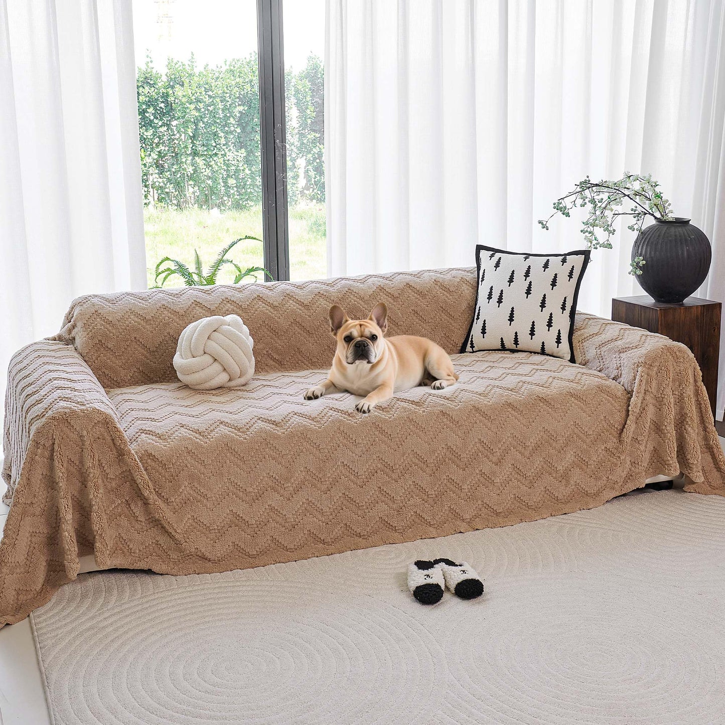 Yajue Chenille Couch Cover for 3 Cushion Sofa Pet Friendly Furniture Covers, Boho Sofa Covers Washable L Shape 3 Seater Couch Cover, 71"x 150", Beige