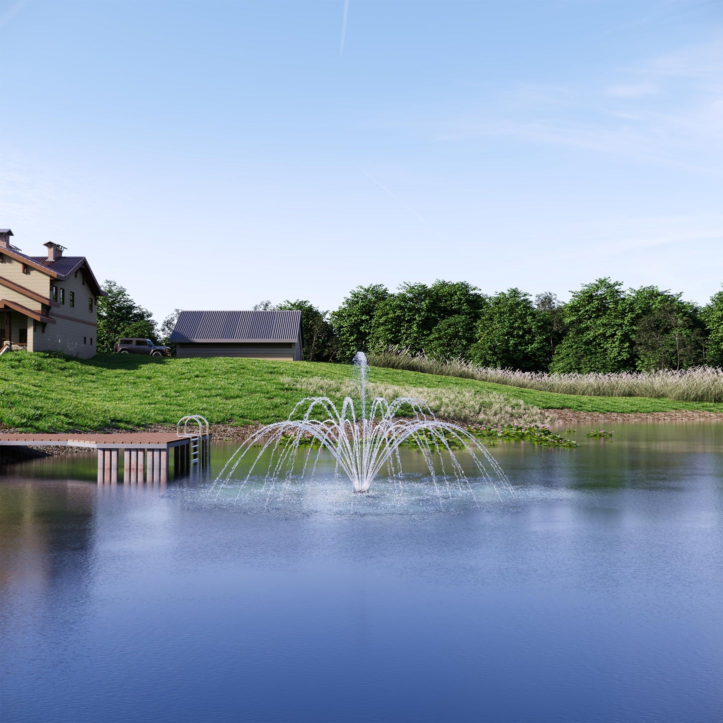 FS01 110V, 1 HP, Large Pond Floating Fountain with LED RGB Lights, Oil Free Pump 13000 GPH with 100’ Cord, Two Spray Patterns Included