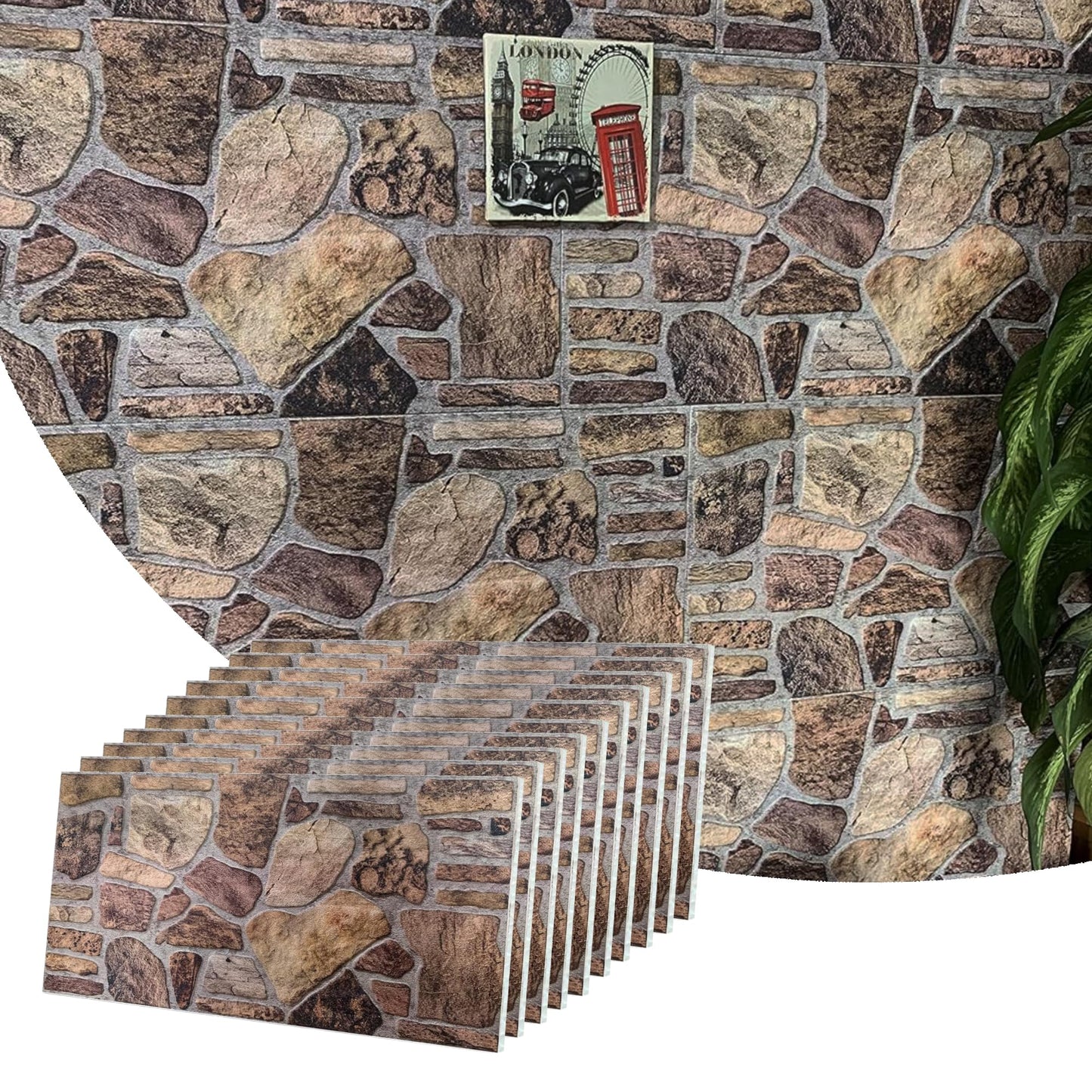 Dundee Deco 3D Wall Panels - Cladding, Shades of Brown Grey Stone Look Wall Paneling, Styrofoam Facing for Interior and Exterior Applications, DIY, Set of 10, Covers 54 sq ft