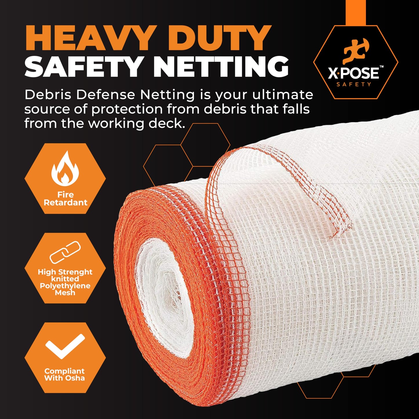 Xpose Safety Construction Safety Netting – 8.5' x 150', 1/4" Mesh Scaffold Safety Net, Temporary Material Roll, Visibility Fence, Heavy-Duty Fire Retardant, White