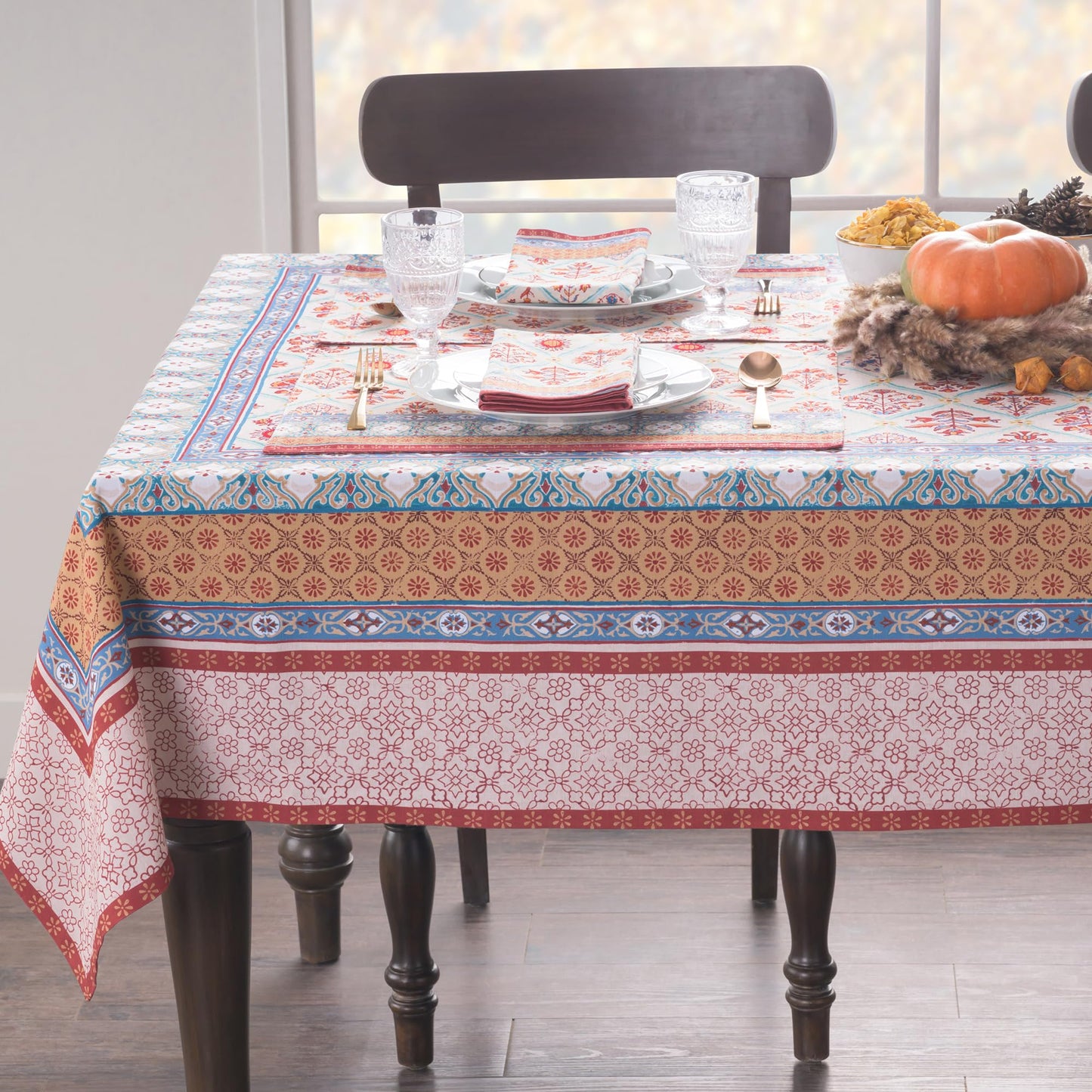 Maison d' Hermine Table Cloth Rectangle Table 100% Cotton 70 x 90 Inches Fall Tablecloth Reusable Everyday Use for Thanksgiving Christmas Decorations Dining Farmhouse Party (Romane)