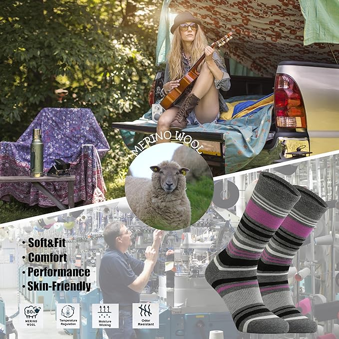Ortis Ladies' Merino Wool Cushion Crew Socks for Women Outdoor Hiking Hike Trail Lightweight Gifts