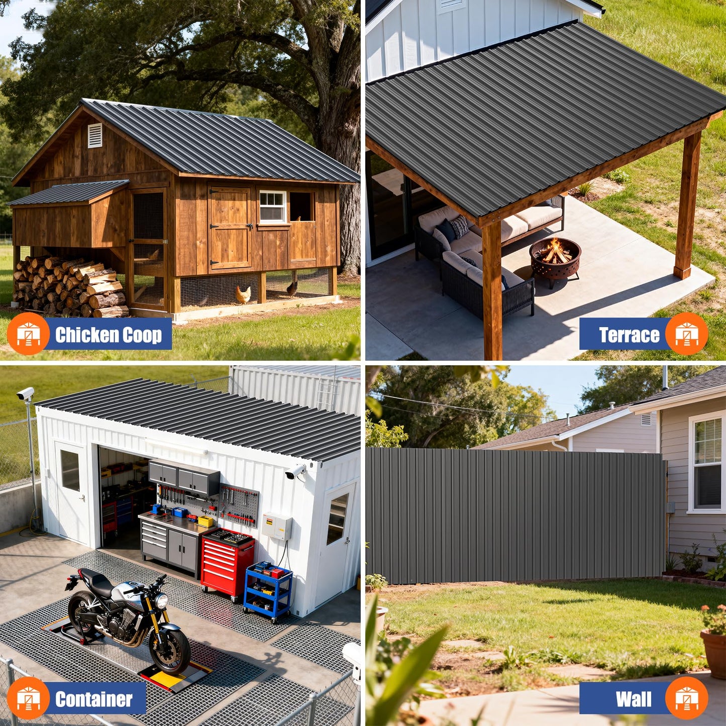 Brakki Metal Roofing Panels 10pcs 52.4 ft², Grey Corrugated Galvanized Steel Roof Panels with Screw, Heavy Duty Metal Siding Suitable for Garages Chicken Coop Sheds Stables Patio