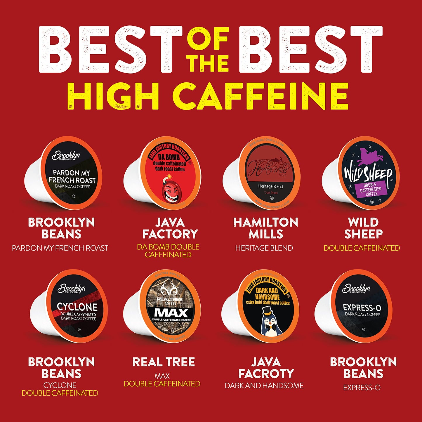 Best of the Best Pods, Variety Pack for Keurig K Cup Brewers, - Strong and Regular Coffee Lovers, Great Gift - 5 Cups of Each, High Caffeine Coffee, 40 Count