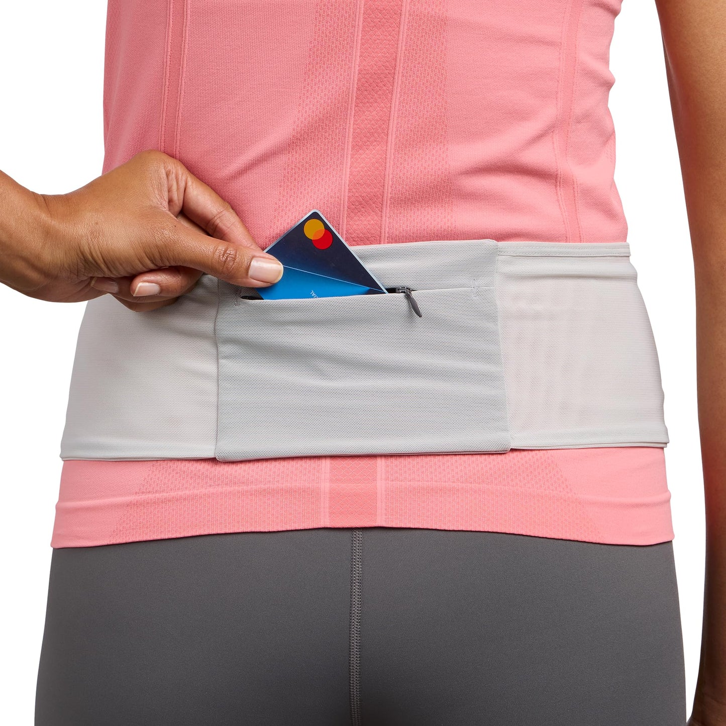 Nathan Zipster Max Running Belt, Running Belts for Women and Men, Bounce-Free Waist Pack with Extra Large Zipper Pocket, Smartphone Storage, Walking, Gym, Hiking - Vapor Grey/Sailor Blue - Large