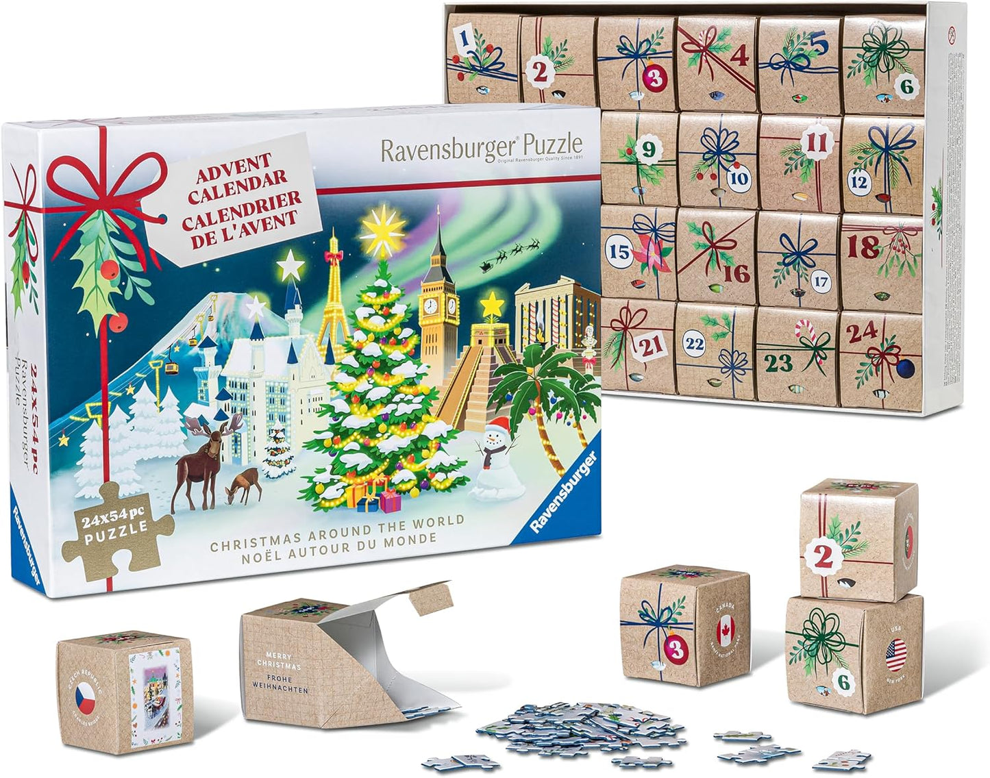 Ravensburger Holiday Puzzle Advent Calendar | 24 Mini Jigsaw Puzzles with 1000+ Pieces - Unique Winter Scenes for Daily Surprises - Premium Quality for Ages 12+
