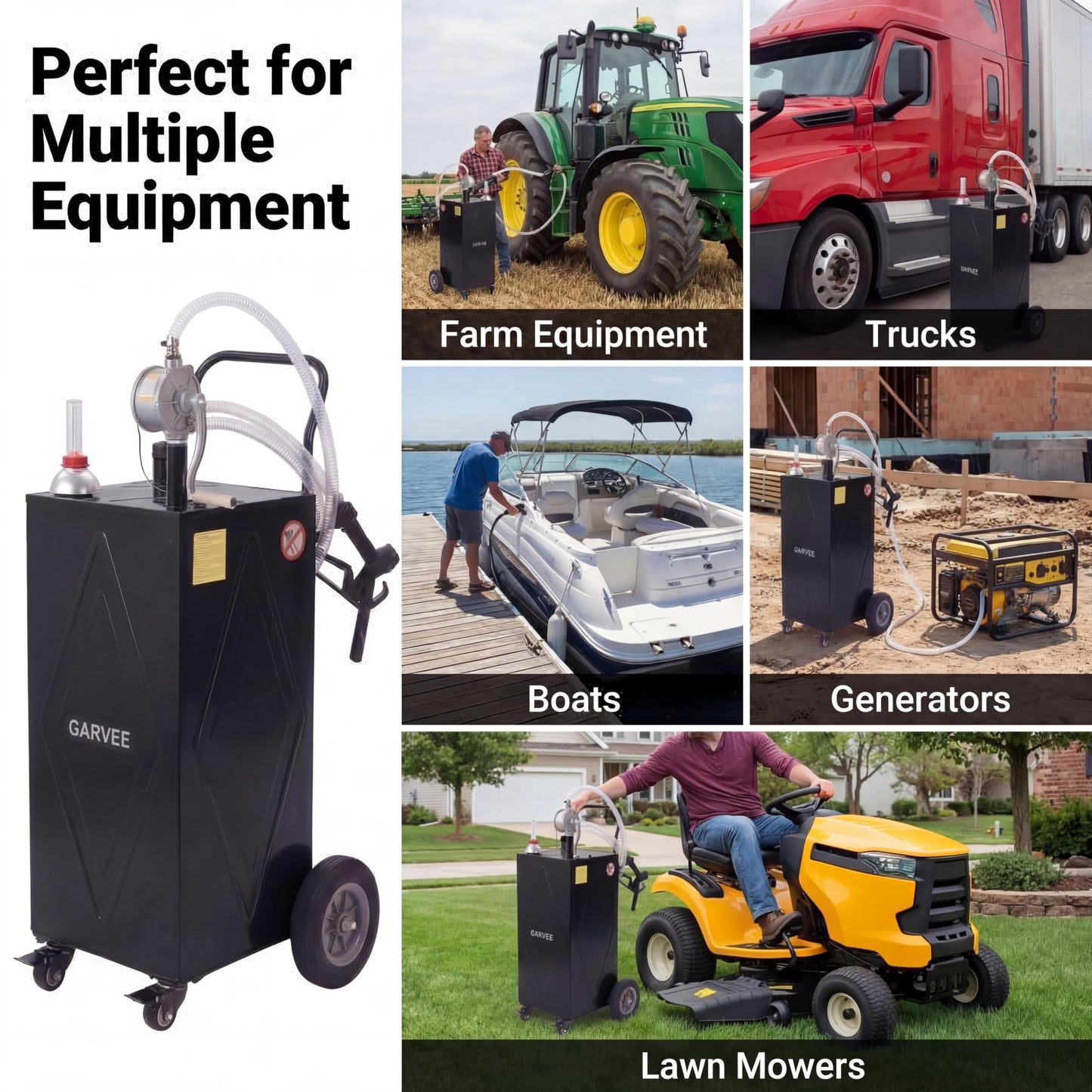 GarveeTech 30 Gallon Fuel Caddy with Manual Pump, Portable Fuel Transfer Tank on Wheels, Heavy Duty Gasoline & Diesel Storage Container for Trucks, Boats, ATVs, Lawn Mowers, Farm Equipment - Black