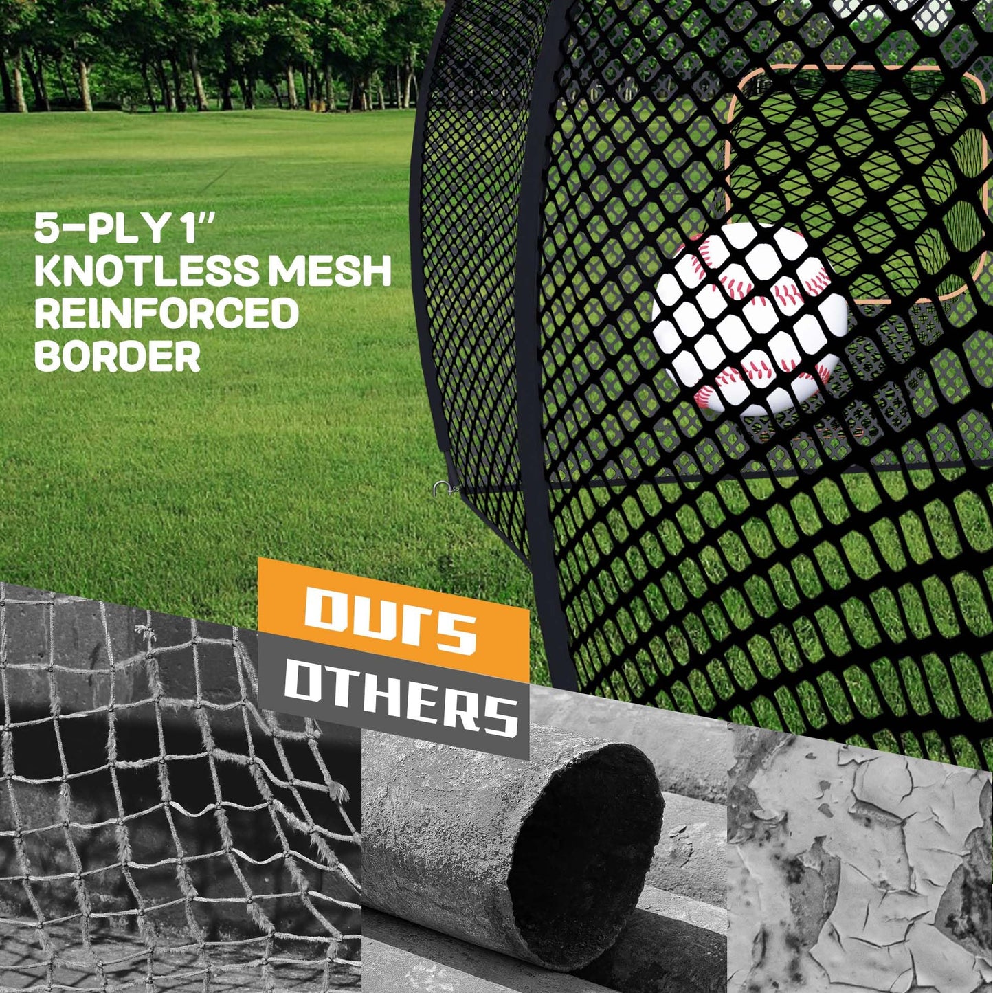 MR 40FT Batting Cage Baseball Softball w/Sock Pocket, Hitting Cage Net and Frame Backyard Baseball Softball Training Equipment, Freestanding Portable