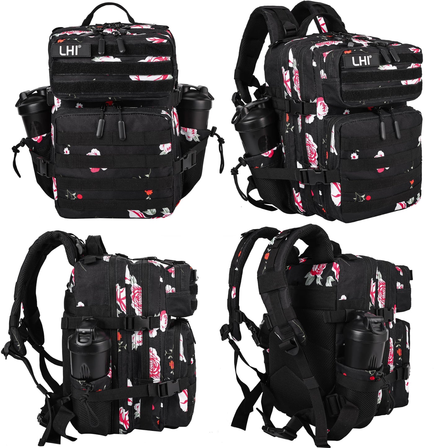 LHI Tactical Military Backpack for Men and Women 25L Army Assault Pack Bag Large Rucksack with Molle System-Flower