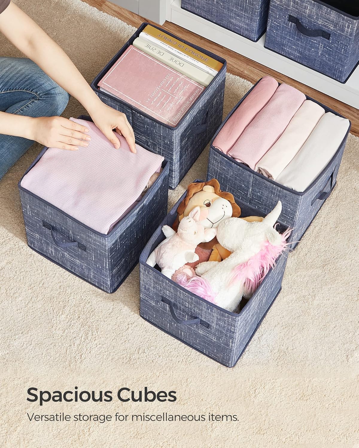 SONGMICS Storage Cubes - 11-Inch Foldable Non-Woven Fabric Bins with Double Handles | Set of 6 in Misty Blue