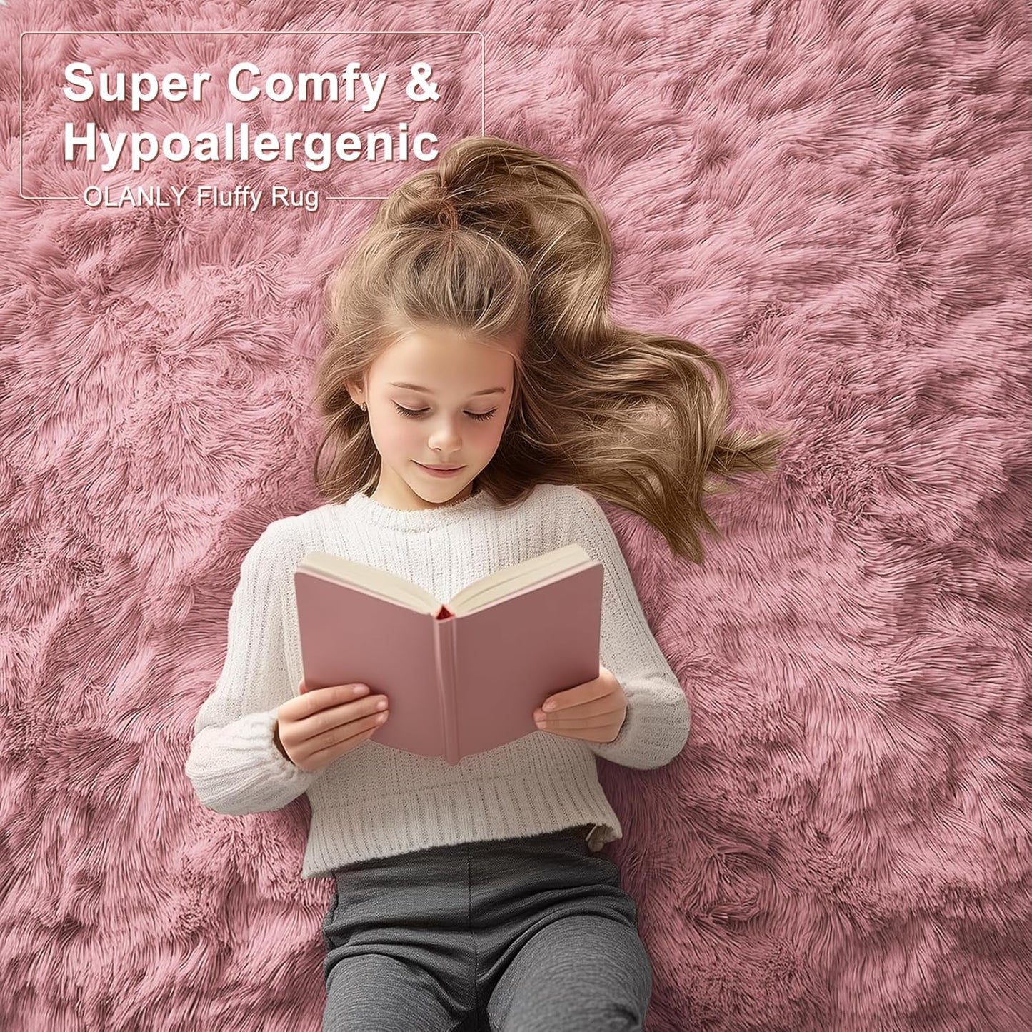 OLANLY Runner Rugs - Soft, Machine Washable Shaggy Carpet for Hallway & Bedroom | Pale Pink 2x8 ft