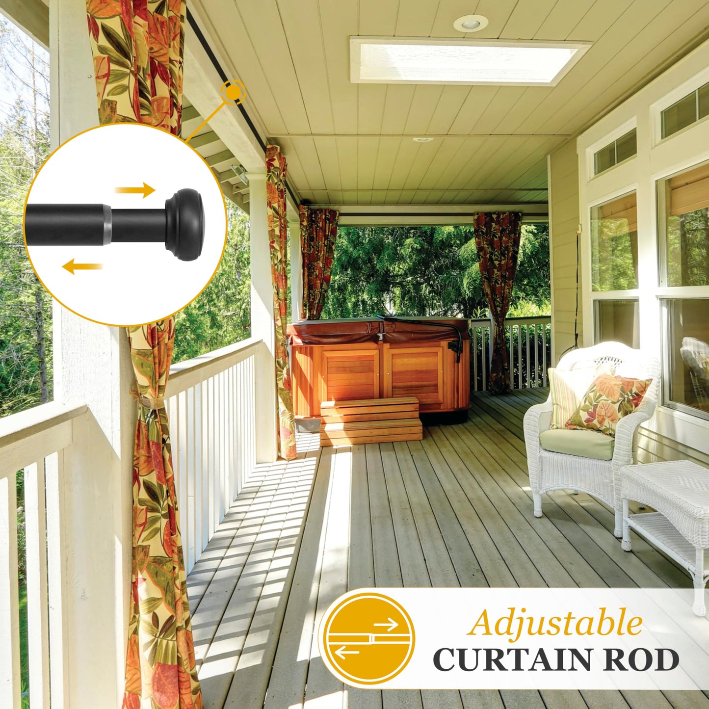 Kenney - Weaver Curtain Rod, Industrial Pipe Style with Rust-Resistant Textured Steel, 1" Diameter, Adjustable 42"–116", Durable for Indoor or Covered Outdoor Use, Black
