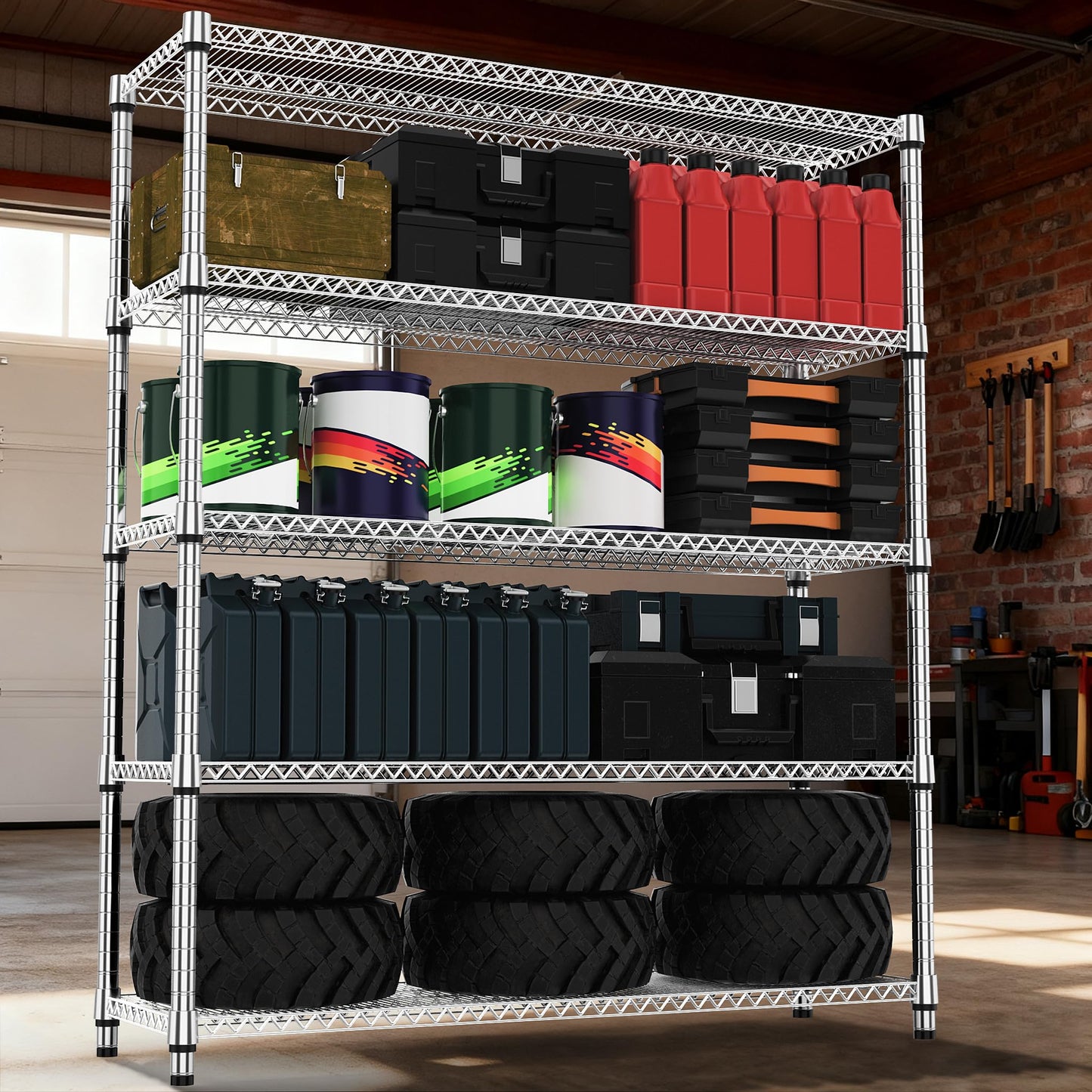 M MZG 5 Tiers Shelf 3300 lbs Steel Storage Shelving Utility Shelving Unit Steel Organizer Wire Rack for Home,Kitchen,Office,Garage Chrome 17.7" D x 47.2" W x 70.3" H