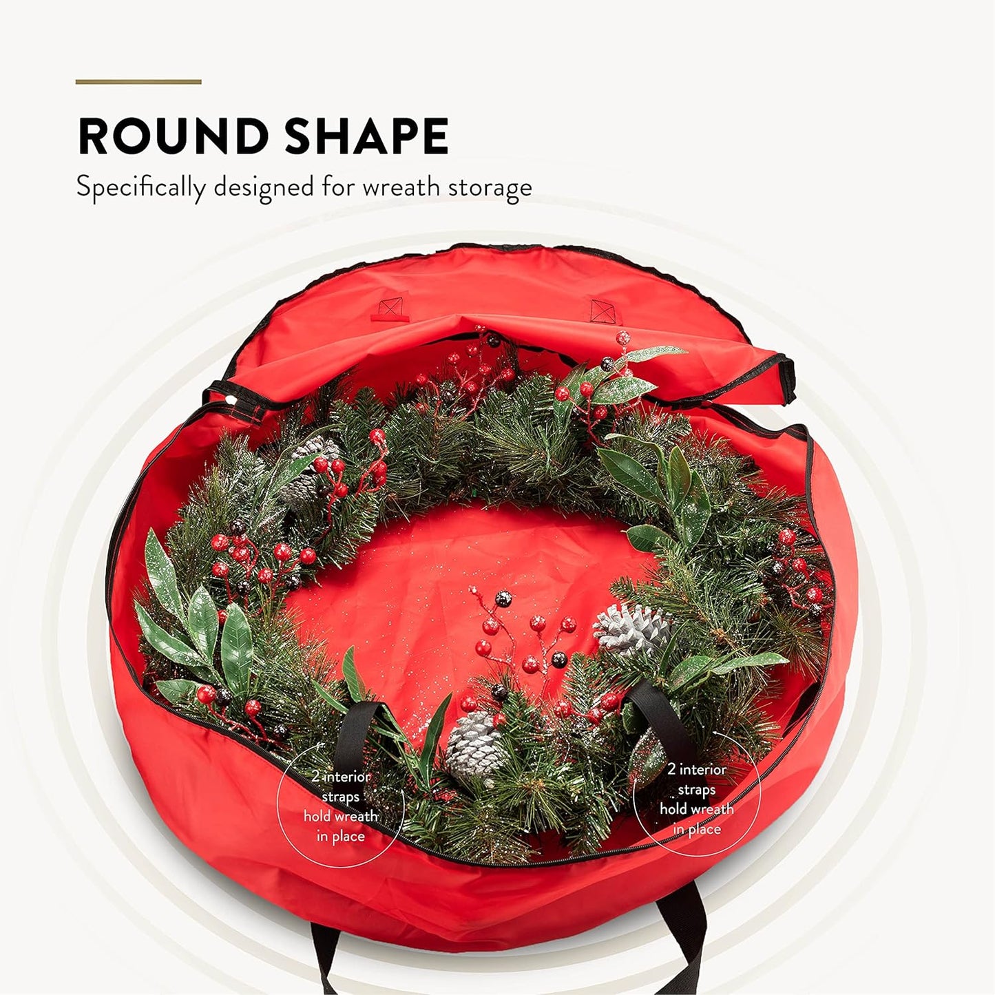 ZOBER Oxford Christmas Wreath Storage Container - 48 Inch Waterproof Wreath Bag with Dual Zippers & Durable Handles - Red