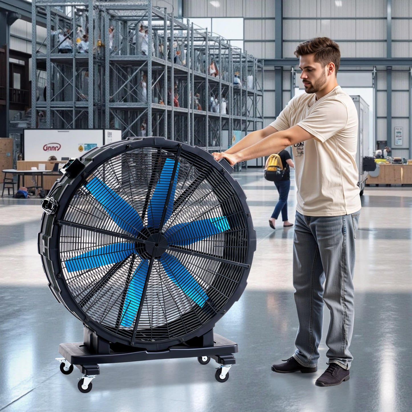 Albott 42 Inch Industrial Drum Fan, 750W High Velocity Plastic Floor Fan with Wheels and 3 Speeds, 17,660 CFM Strong Airflow for Commercial Space, Garage, Workshop, Warehouse, Factorie, and Basement