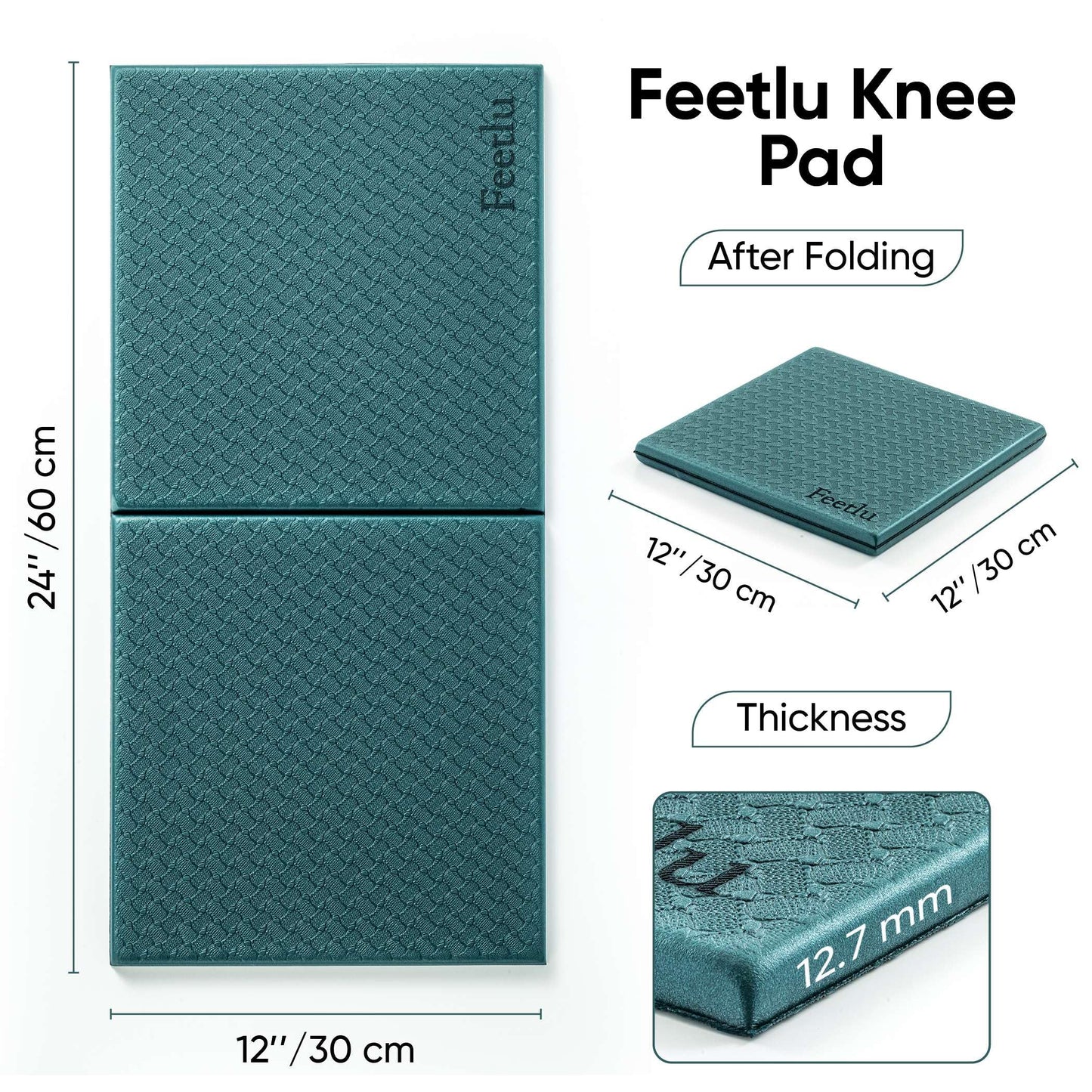 Feetlu Cushioned Yoga Knee Pad – 24” x 12” x 1/2” Extra-Thick Support for Workouts, Standing, and Kneeling Tasks (GRN)