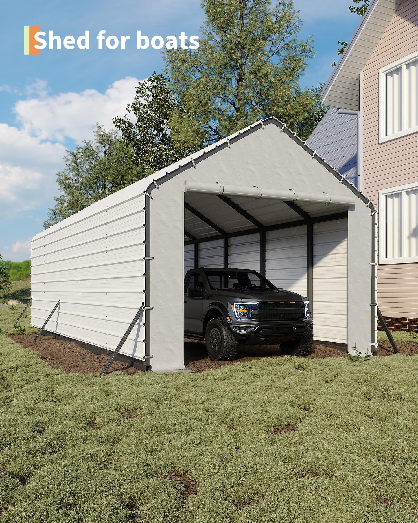 GarveeLife Ribbed Metal Roofing Panels, 140 ft², 64.2'' L x 19.7'' W, 29 Ga. Galvanized Steel Ribbed Panels for Gazebos, Carports, Garages, Chicken Coops, Storage Sheds, and Stables, 16 Pcs, White