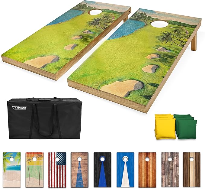 GoSports 4 x 2 ft Regulation Size Wood Cornhole Boards - 10 Vintage Wood Designs (Choose Your Style)