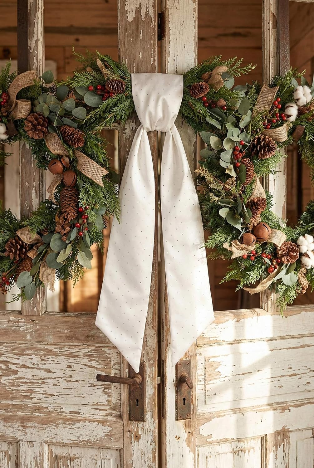 YKW Rhinestone Wreath Sash - 2 Pack White Sparkle Ribbon for Christmas & Wedding Decor | 54x5 Inch