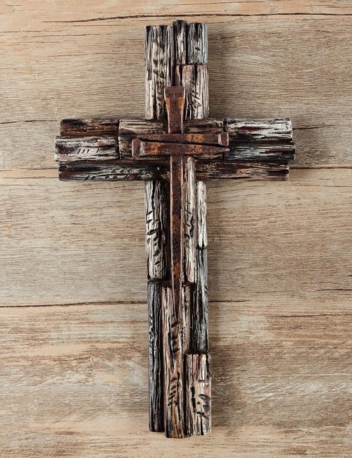 Eagrafts Rustic Wood-Like Resin Wall Cross - Decorative Home Wall Art with Faux Iron Nails