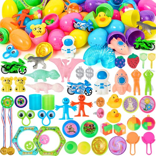 JOYIN 48Pcs Easter Eggs with Toys Inside, Prefilled Easter Eggs with Popular Assorted Toys for Kids Boys Girls, Basket Stuffers Filler, Party Favors, Classroom Exchange