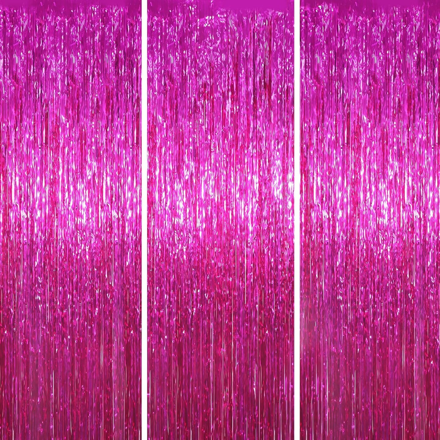 Voircoloria Pink Foil Fringe Backdrop Curtains - 3 Pack Tinsel Streamers for Parties & Events | 3.3x8.2 Feet