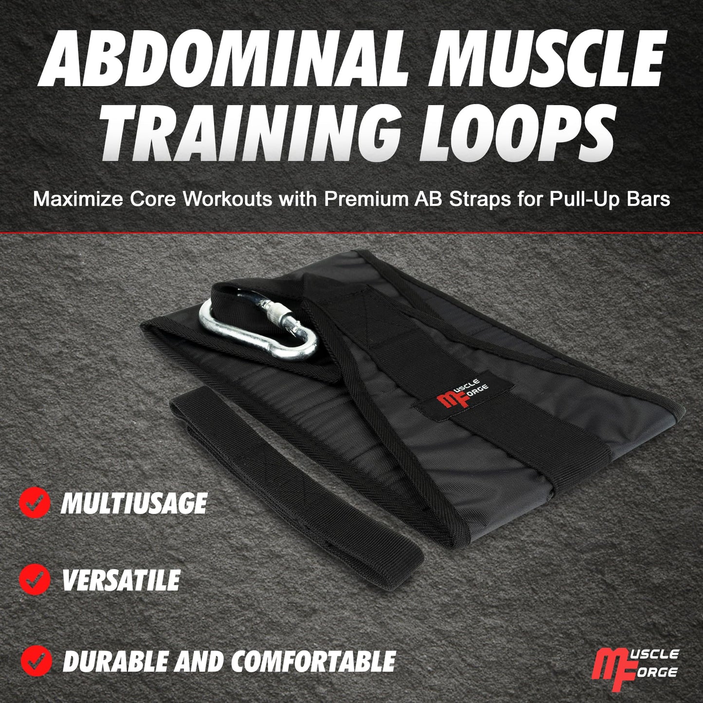 MuscleForge Hanging Ab Straps for Pull Up Bar - Professional Ab Straps & Hanging Abdominal Slings - Training Equipment with Bar Attachment (Pair)