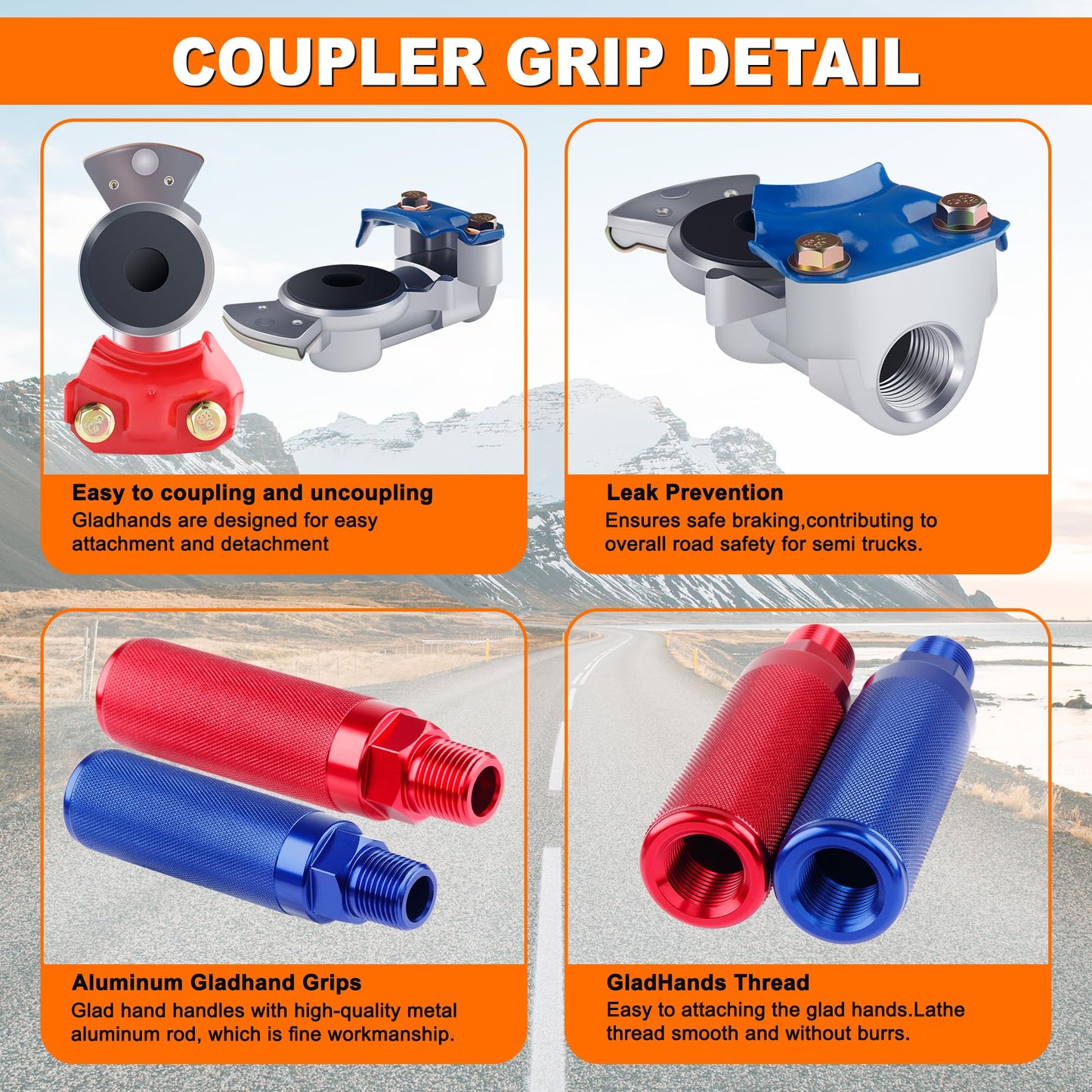 15FT Air Line Hose Kits, 3 in 1 Air Line for Truck Tractor Trailer, Semi AirLine Assembly with Gladhand, Gladhand Holder, Extension Handles, 16IN Tender Spring Kit, 7 Way Trailer Connect Socket