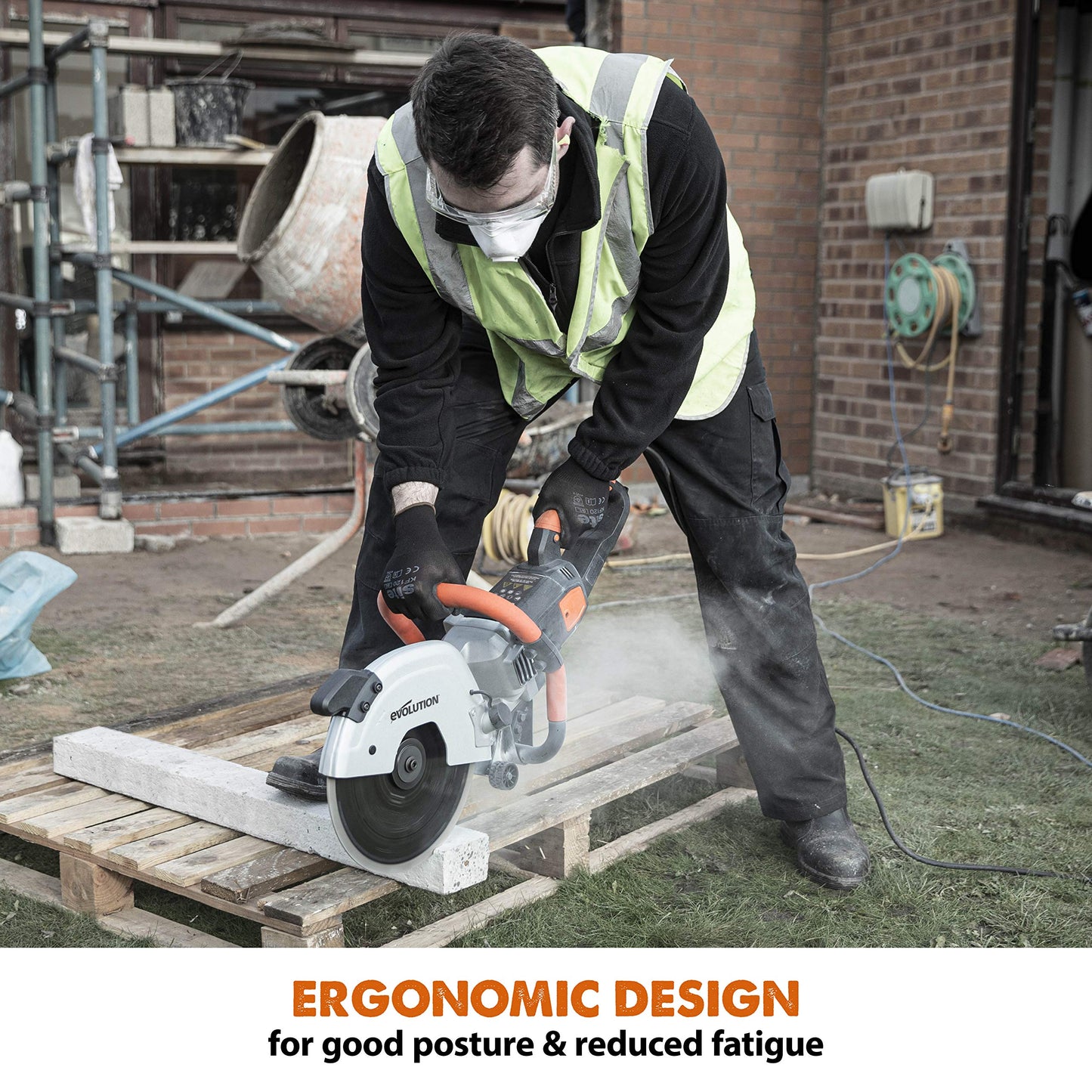Evolution Power Tools R300DCT 12 inch Concrete Saw (Aka Circular Saw, Angle Grinder, Chop / Cut Off Saw, Demo Saw, Disc / Power Cutter) Electric Motor, No Gas - 4-1/2" Cut - Incl Diamond Masonry Blade