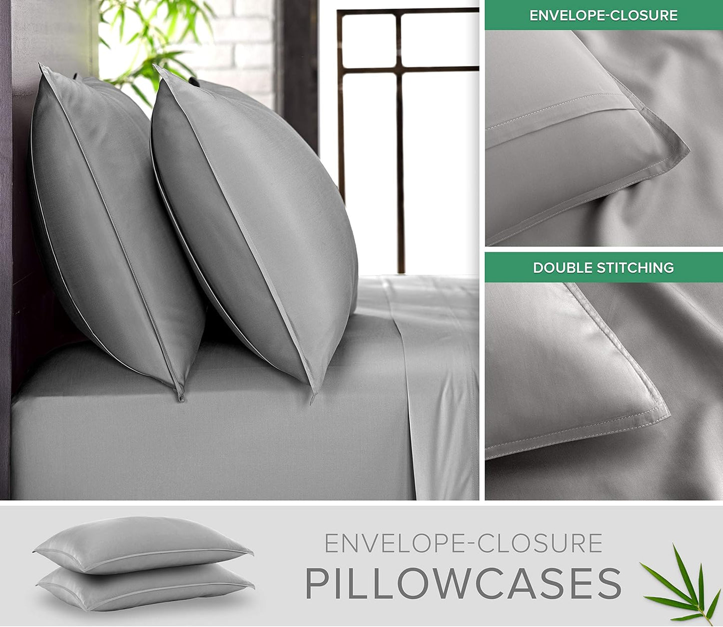 Pure Bamboo Queen Sheets - Luxuriously Soft 100% Organic Viscose Bed Sheet Set | Cooling & Durable (Queen, Stone Grey)