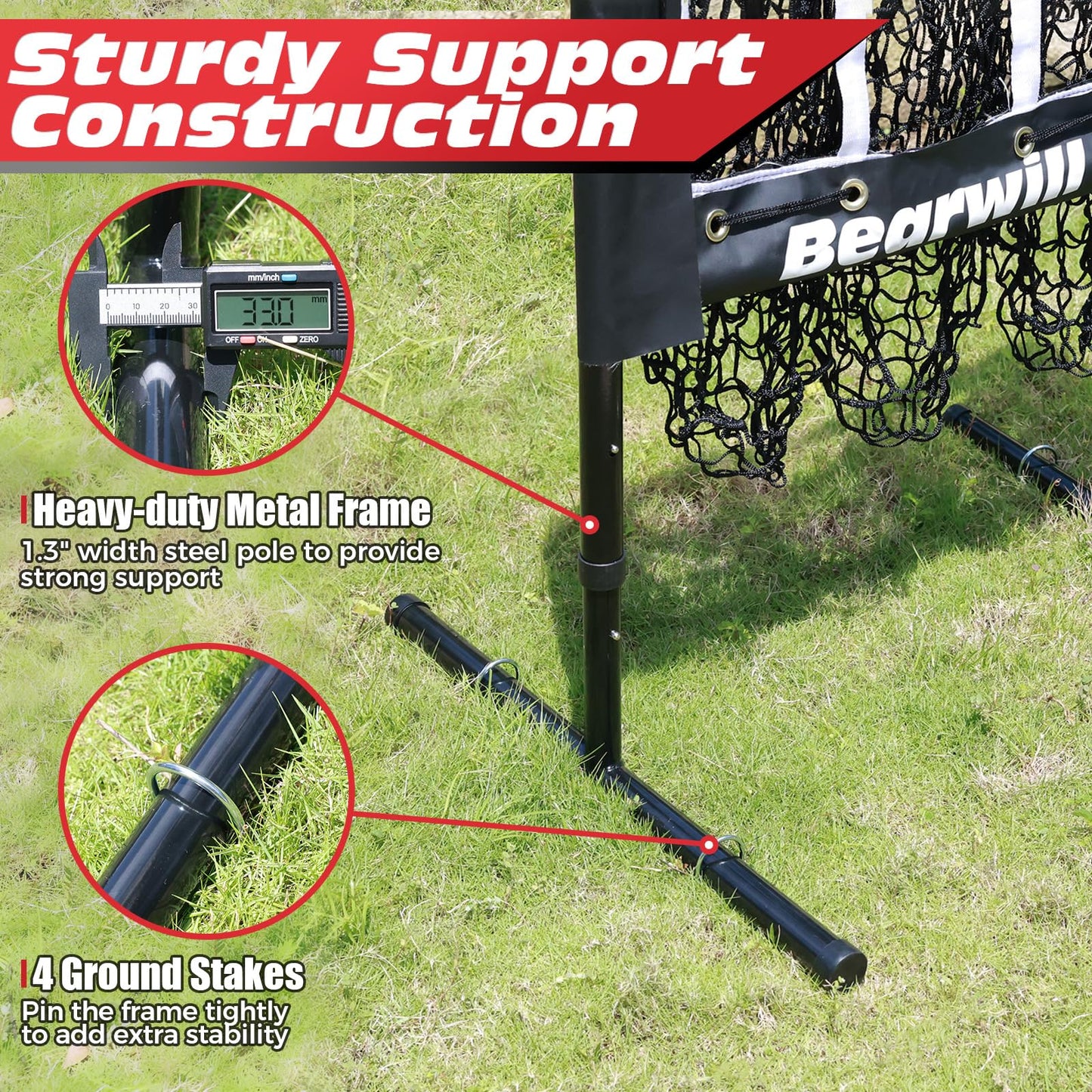 Bearwill Pitching Net, 9 Hole Pitching Net with Strike Zone, Baseball Softball Pitching Target with Adjustable Height, Baseball Pitcher Throwing Practice Training Equipment for All Skill Levels