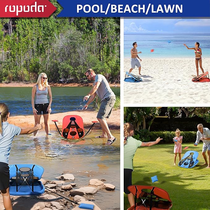 ropoda Pool Cornhole Board Set, 3ft x 2ft Corn Hole Games for Adults, Cornhole Set Floating, Pool Games for Adults, Water and Land Dual-Purpose, Easy Setup, Beach Toys for Family, Beach/Lawn Toys