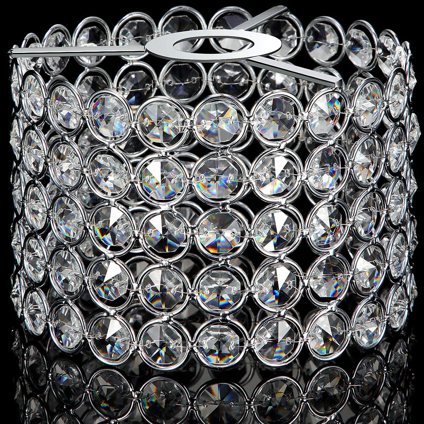 Boao Crystal Lamp Shade Chandelier, Warm White, 7 x 7 x 4.3 Inch, Silver, Model: Boao-Pendant Lights-p1432