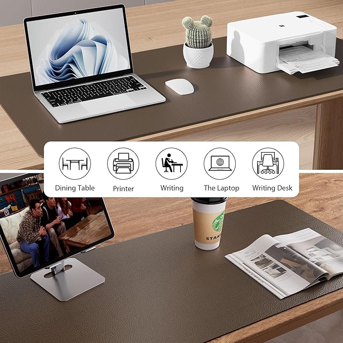 Aothia Leather Desk Pad Protector, Mouse Pad, Office Desk Mat, Non-Slip PU Leather Desk Blotter, Laptop Desk Pad, Waterproof Desk Writing Pad for Office and Home (Coffee, 36" x 17")