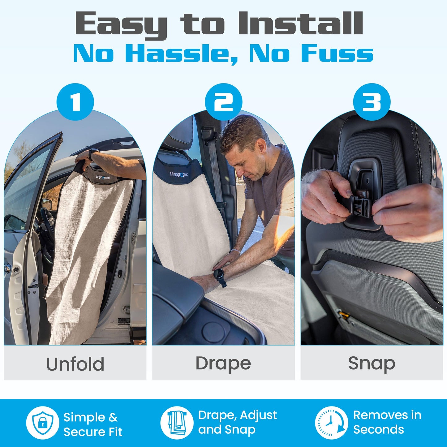 HAPPEGEAR Happeseat Waterproof Car Seat Cover & Protector – Universal Fit Car Seat Towel Cover – Non-Slip Backing, Easy Install & Storage, Machine Washable, Fits Front & Back, Sand